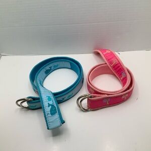 VINTAGE Douglas Paquette D-Ring Canvas Belts LOT (2) S Whale & Palm Tree Preppy